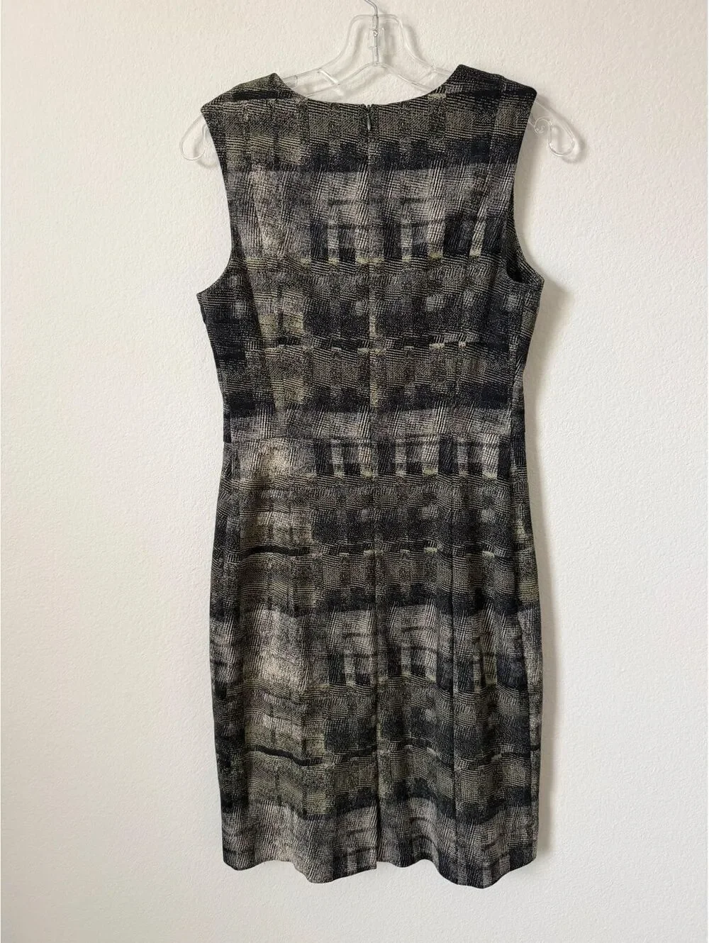 MM. LAFLEUR Sleeveless Round Neck Black/Beige Geo Career Sheath Dress Size 8